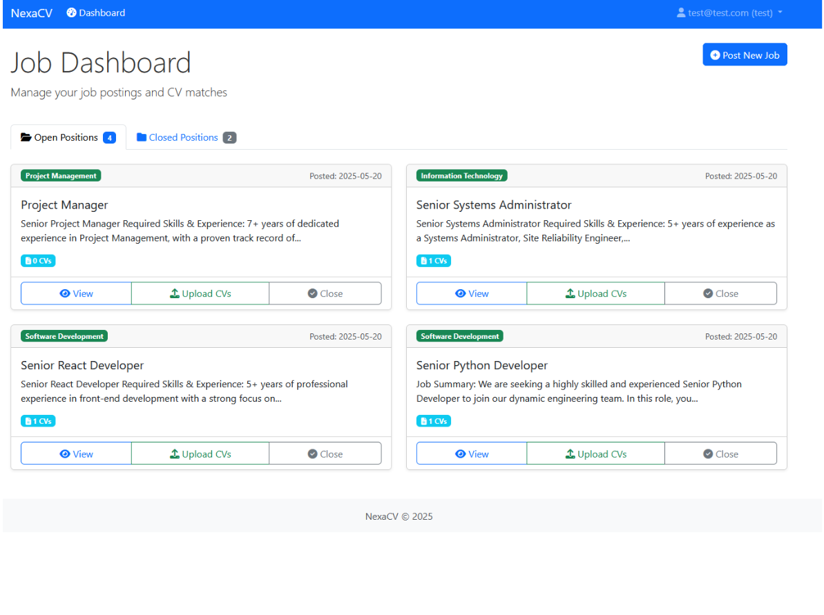 NexaCV Dashboard Screenshot