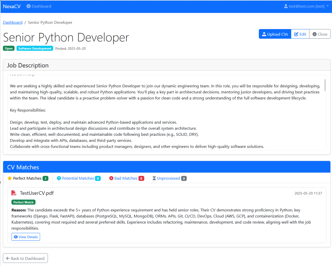 NexaCV Python Developer CV Analysis